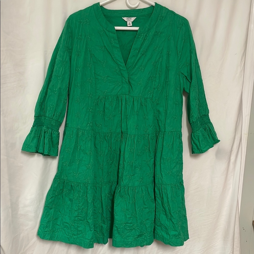 Green V-Neck Tiered Dress
